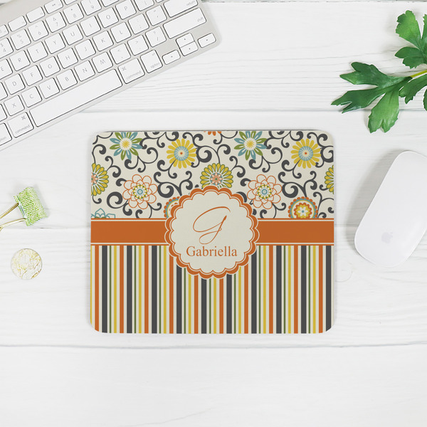 Swirls, Floral & Stripes Rectangular Mouse Pad - LIFESTYLE 2