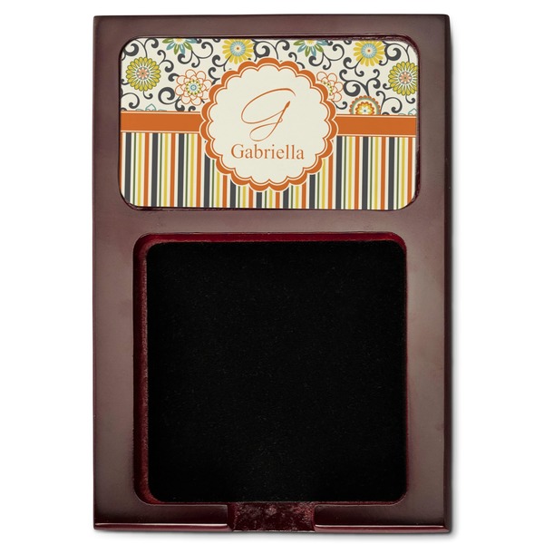 Swirls, Floral & Stripes Red Mahogany Sticky Note Holder - Flat