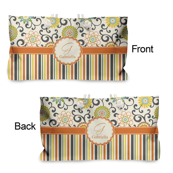 Swirls, Floral & Stripes Large Rope Tote - From & Back View