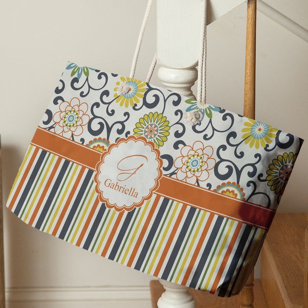 Swirls, Floral & Stripes Large Rope Tote - Life Style