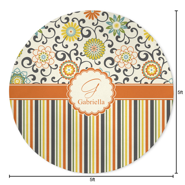 Swirls, Floral & Stripes Round Area Rug - Size