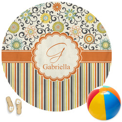 Swirls, Floral & Stripes Round Beach Towel (Personalized)
