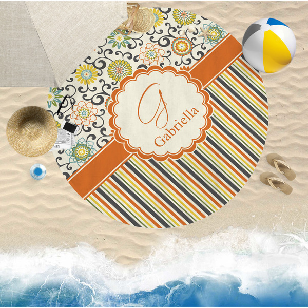 Swirls, Floral & Stripes Round Beach Towel Lifestyle