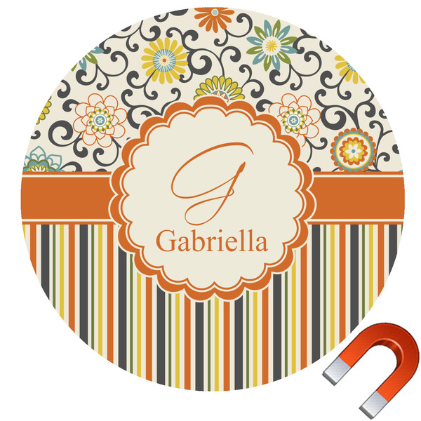 Custom Swirls, Floral & Stripes Round Car Magnet - 10" (Personalized)