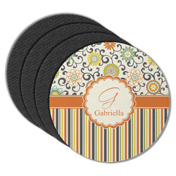 Swirls, Floral & Stripes Round Rubber Backed Coasters - Set of 4 (Personalized)
