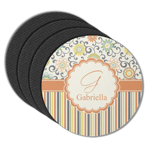 Custom Swirls, Floral & Stripes Round Rubber Backed Coasters - Set of 4 (Personalized)