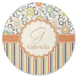 Swirls, Floral & Stripes Round Rubber Backed Coaster (Personalized)