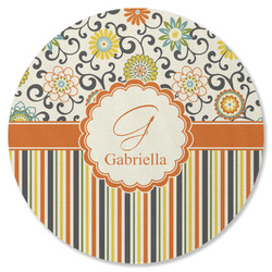 Swirls, Floral & Stripes Round Rubber Backed Coaster (Personalized)