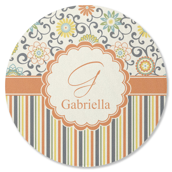 Custom Swirls, Floral & Stripes Round Rubber Backed Coaster (Personalized)