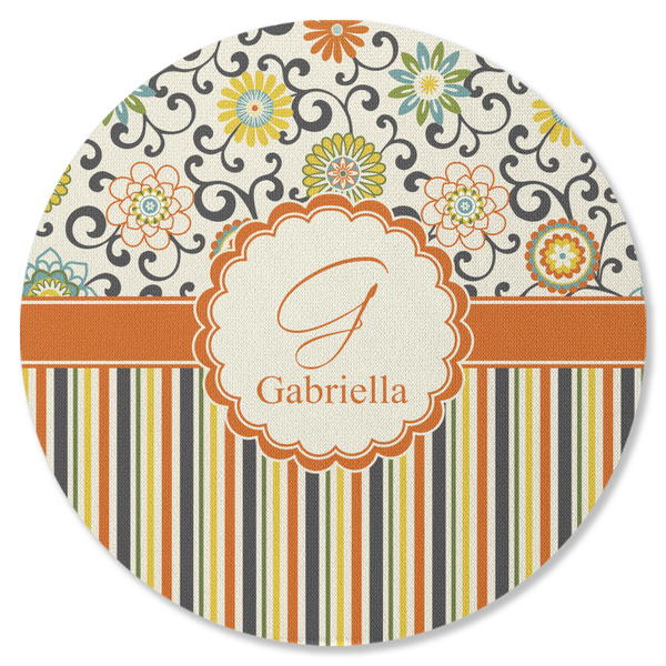 Swirls, Floral & Stripes Round Coaster Rubber Back - Single