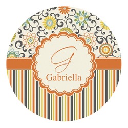 Swirls, Floral & Stripes Round Decal - Small (Personalized)