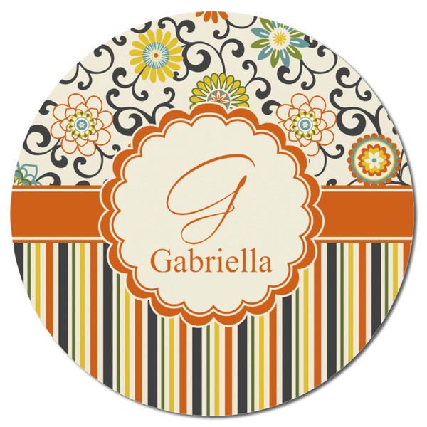 Swirls, Floral & Stripes Round Fridge Magnet - FRONT