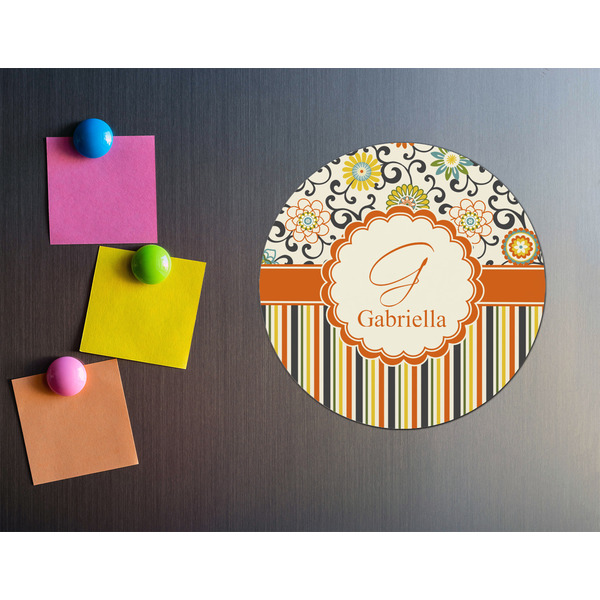 Swirls, Floral & Stripes Round Fridge Magnet - LIFESTYLE