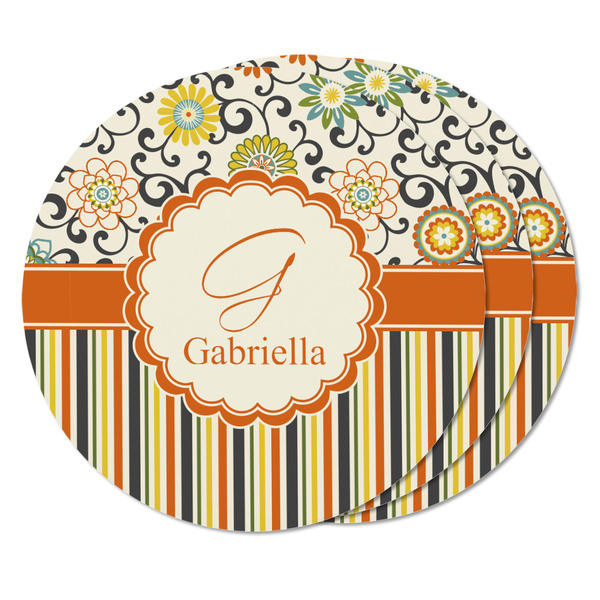 Swirls, Floral & Stripes Round Fridge Magnet - THREE