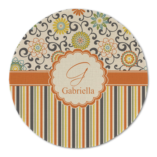 Swirls, Floral & Stripes Round Linen Placemats - FRONT (Double Sided)