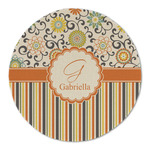 Swirls, Floral & Stripes Round Linen Placemat - Single Sided (Personalized)
