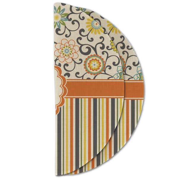 Swirls, Floral & Stripes Round Linen Placemats - HALF FOLDED (double sided)