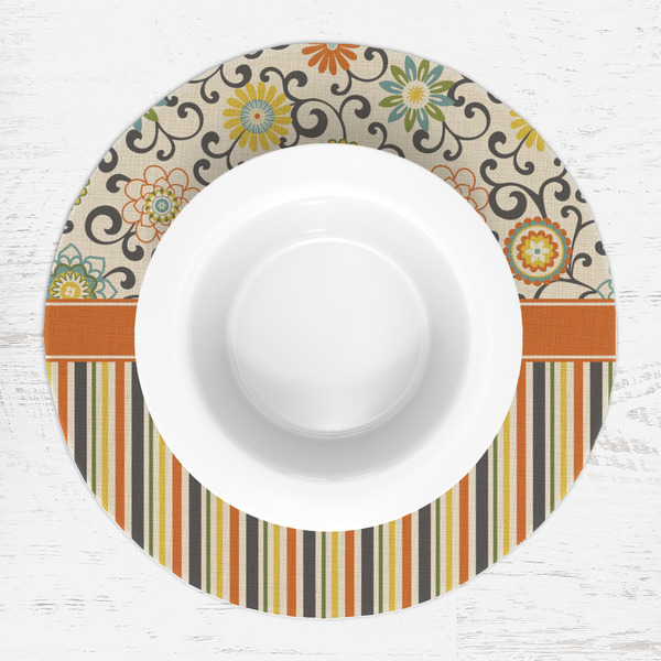 Swirls, Floral & Stripes Round Linen Placemats - LIFESTYLE (single)