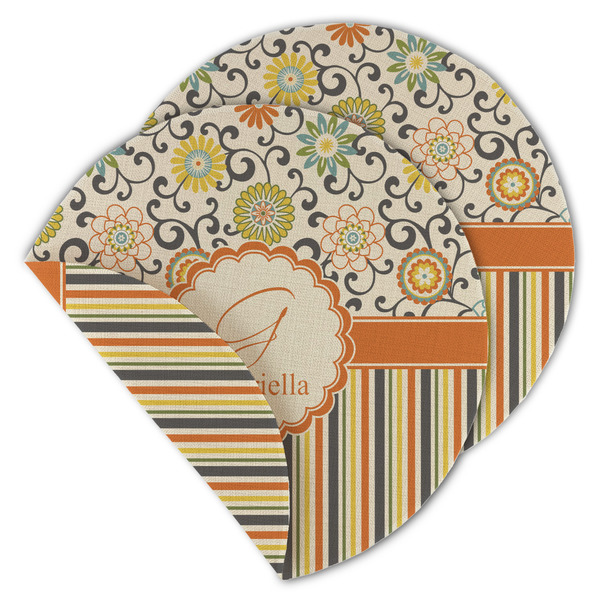 Swirls, Floral & Stripes Round Linen Placemats - MAIN (Double-Sided)