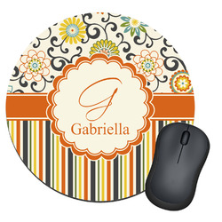 Swirls, Floral & Stripes Round Mouse Pad (Personalized)
