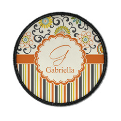 Swirls, Floral & Stripes Iron On Round Patch w/ Name and Initial