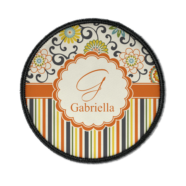 Custom Swirls, Floral & Stripes Iron On Round Patch w/ Name and Initial