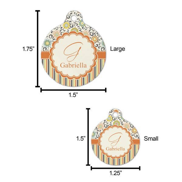 Swirls, Floral & Stripes Round Pet ID Tag - Large - Comparison Scale