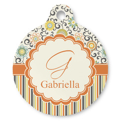 Swirls, Floral & Stripes Round Pet ID Tag (Personalized)