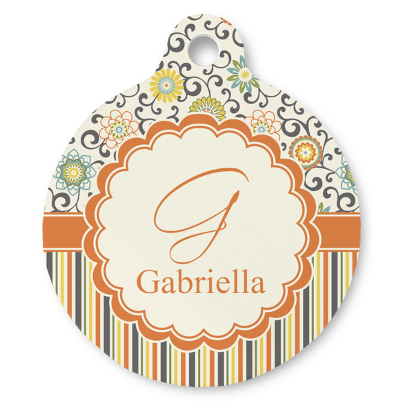 Custom Swirls, Floral & Stripes Round Pet ID Tag - Large (Personalized)