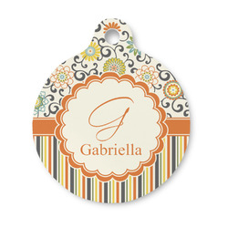 Swirls, Floral & Stripes Round Pet ID Tag - Small (Personalized)