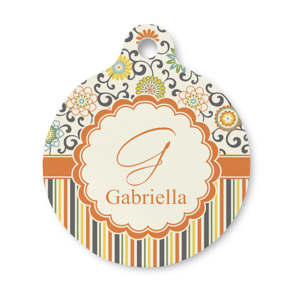 Custom Swirls, Floral & Stripes Round Pet ID Tag - Small (Personalized)