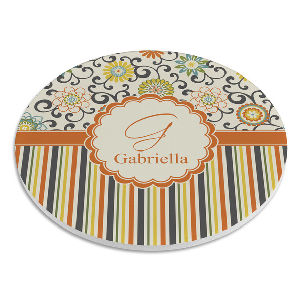 Swirls, Floral & Stripes Round Stone Trivet - Angle View