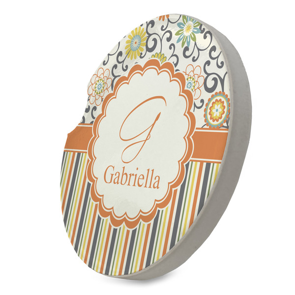 Swirls, Floral & Stripes Sandstone Car Coaster - STANDING ANGLE