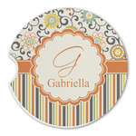 Swirls, Floral & Stripes Sandstone Car Coaster - Single (Personalized)