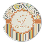 Swirls, Floral & Stripes Sandstone Car Coaster - Single (Personalized)