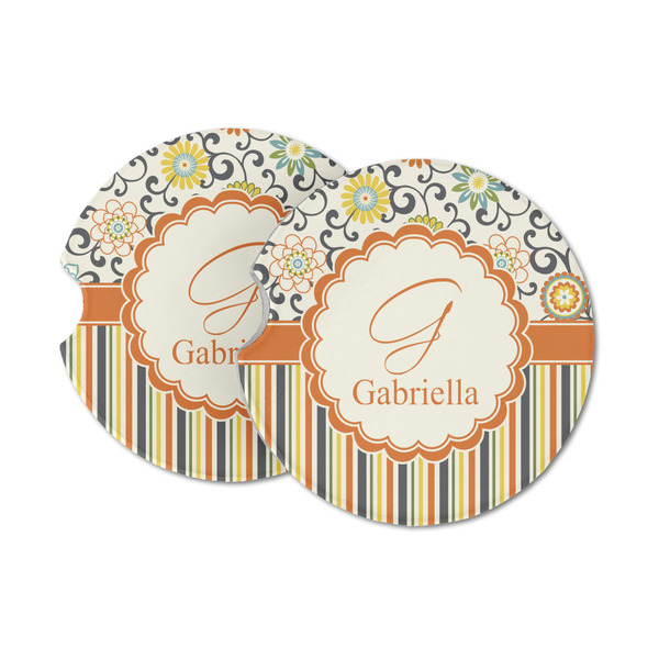 Custom Swirls, Floral & Stripes Sandstone Car Coasters - Set of 2 (Personalized)
