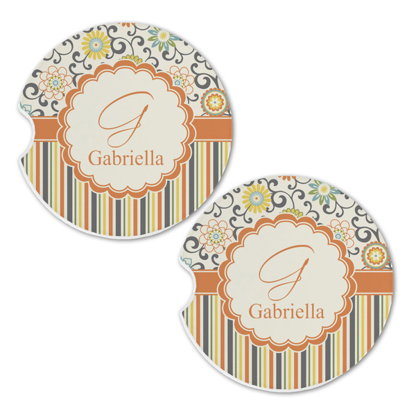 Swirls, Floral & Stripes Sandstone Car Coasters - Set of 2