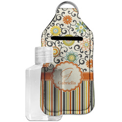 Swirls, Floral & Stripes Hand Sanitizer & Keychain Holder - Large (Personalized)