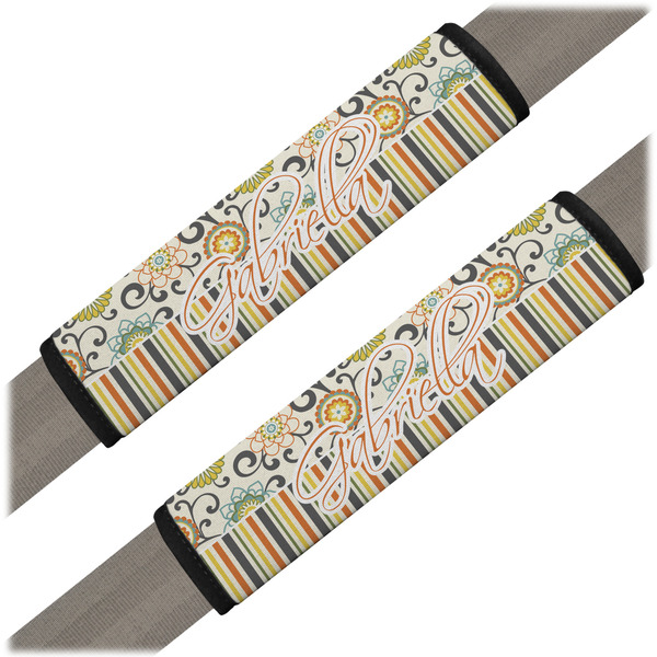 Custom Swirls, Floral & Stripes Seat Belt Covers (Set of 2) (Personalized)