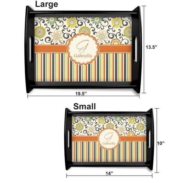 Swirls, Floral & Stripes Serving Tray Black Sizes