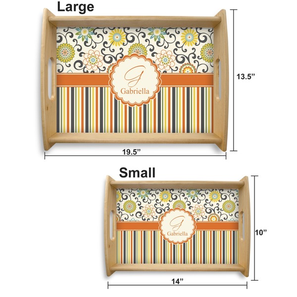 Swirls, Floral & Stripes Serving Tray Wood Sizes