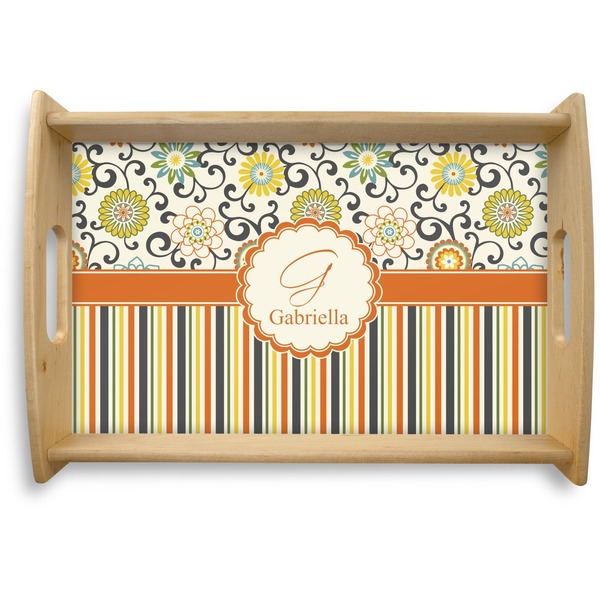 Custom Swirls, Floral & Stripes Natural Wooden Tray - Small (Personalized)
