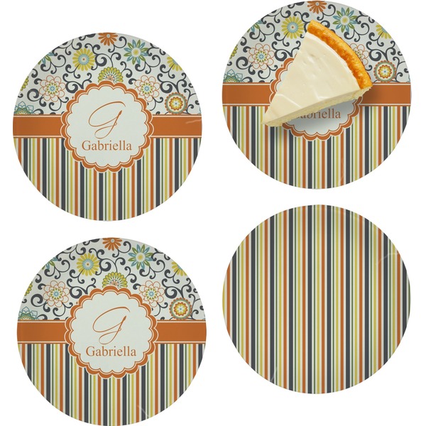 Custom Swirls, Floral & Stripes Set of 4 Glass Appetizer / Dessert Plate 8" (Personalized)