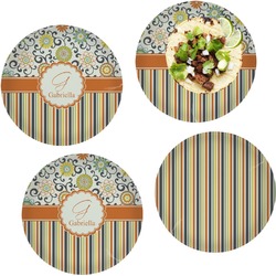 Swirls, Floral & Stripes Set of 4 Glass Lunch / Dinner Plate 10" (Personalized)