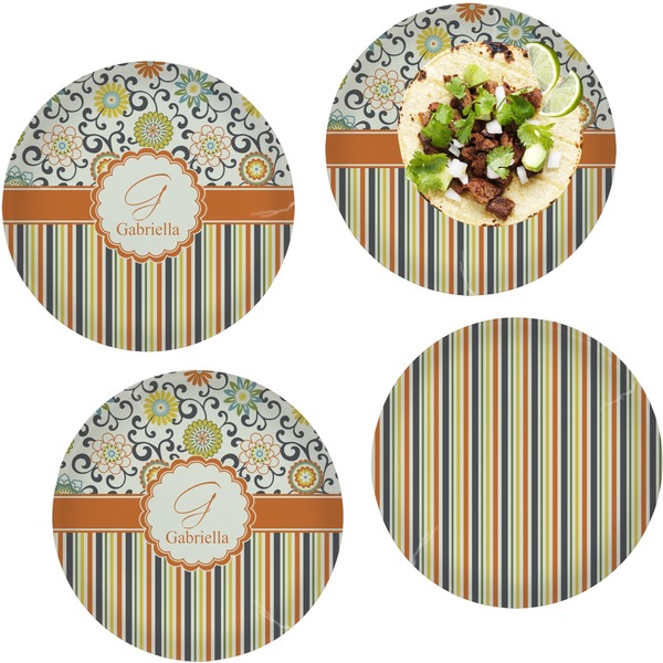 Custom Swirls, Floral & Stripes Set of 4 Glass Lunch / Dinner Plate 10" (Personalized)