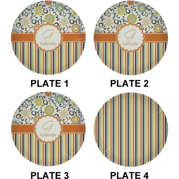 Swirls, Floral & Stripes Set of Lunch / Dinner Plates (Approval)