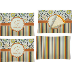Swirls, Floral & Stripes Set of 4 Glass Rectangular Appetizer / Dessert Plate (Personalized)