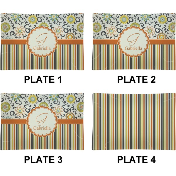 Swirls, Floral & Stripes Set of Rectangular Appetizer / Dessert Plates (Approval)
