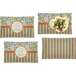 Swirls, Floral & Stripes Set of 4 Glass Rectangular Lunch / Dinner Plate (Personalized)
