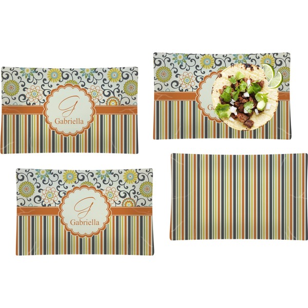 Custom Swirls, Floral & Stripes Set of 4 Glass Rectangular Lunch / Dinner Plate (Personalized)